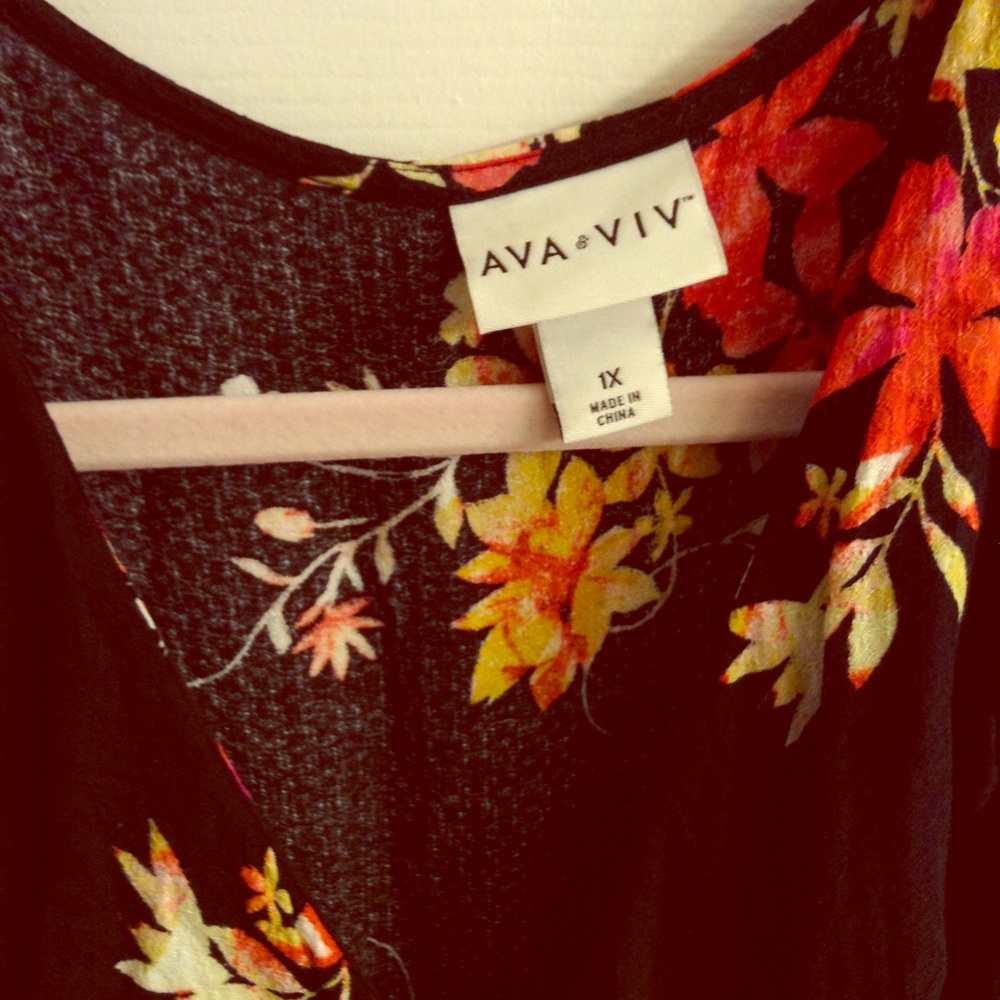Floral Dress black with sunset colors Ava &Viv 1X